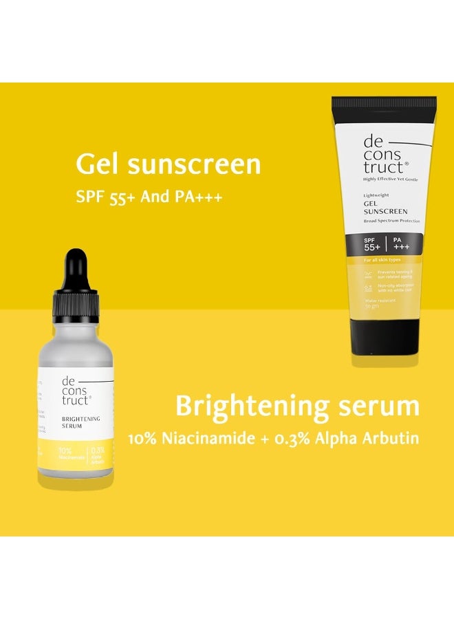 Deconstruct Bright & Protect Duo|10% Niacinamide Face Serum (30 Ml) + Gel Sunscreen (50 G)|Get Glowing Skin With Sun Protection|No White Cast,Non Irritating & Lightweight- Spf 50+|Pack Of 2,Sensitive - Image 2